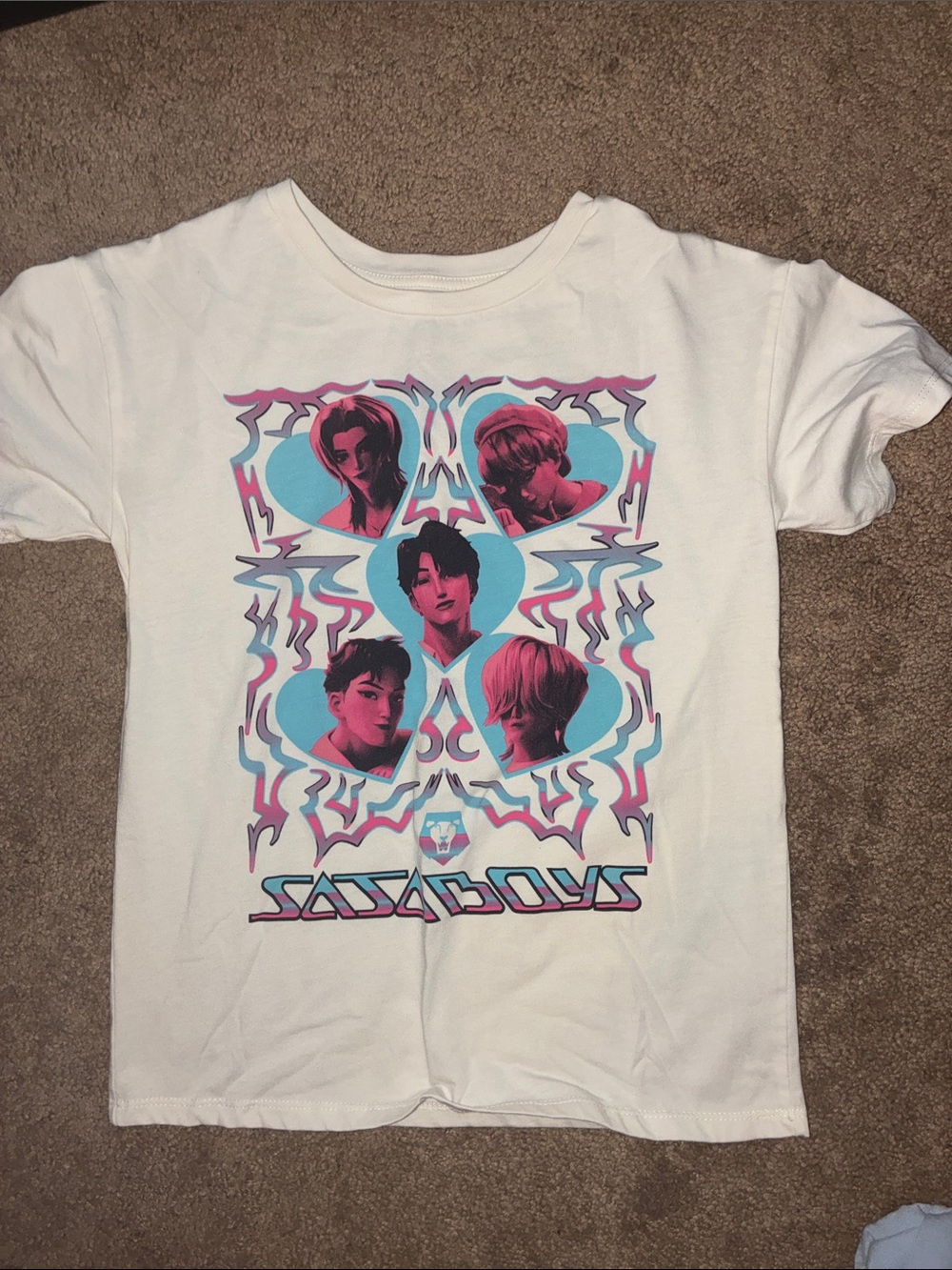 Hunter White Tee with Pink & Blue Graphic